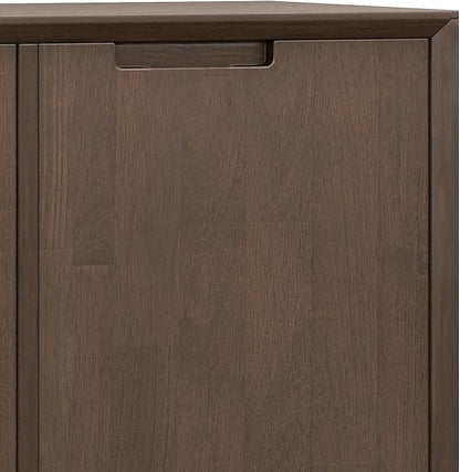 SIMPLIHOME Banting Storage Cabinet - 32 inch Wide Solid Wood Low Cabinet in Walnut Brown, Modern Industrial Sideboard for Living Room, Entryway, or Dining Room with Metal Base and Adjustable Shelves