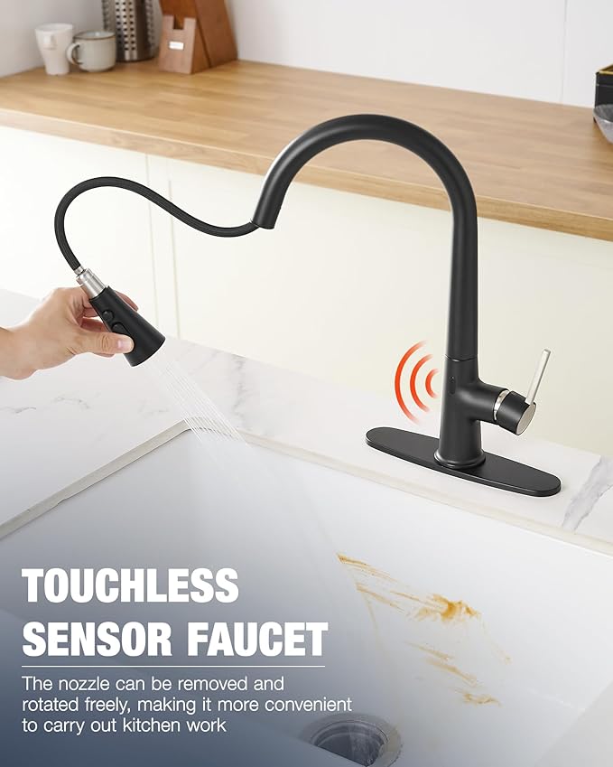 AIMADI Touchless Kitchen Faucet with Pull Down Sprayer,Matte Black Smart Motion Sensor Sink Faucet,Single Handle High Arc Farmhouse Kitchen Faucet