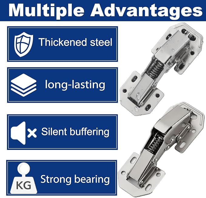 4PCS Soft Close Cabinet Hinge, No Pre-Drilled Cabinet Hinges, Surface Mount Kitchen Cabinet Hinges for Cabinet Doors with Screws