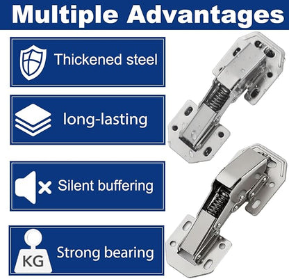 4PCS Soft Close Cabinet Hinge, No Pre-Drilled Cabinet Hinges, Surface Mount Kitchen Cabinet Hinges for Cabinet Doors with Screws