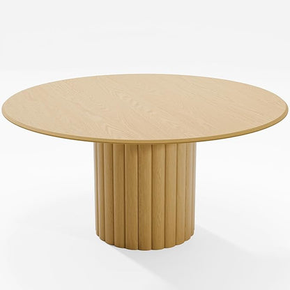 Casaphoria 60" Round Dining Table, Modern Wood Kitchen Table with Cylindrical Wide Bar Protruding Base for Living Room & Dining Room, Easy Assembly Farmhouse Furniture for 4-6, Oak
