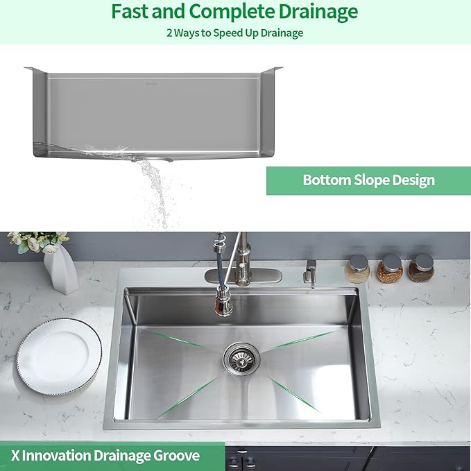 Kitchen Sink, 30 x 22 x 10 Drop in Kitchen Sink 16 Gauge Stainless Steel Kitchen Sinks Single Bowl Workstation Sink with Cutting Board