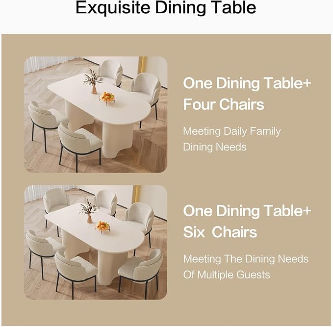 Dining Table Set for 6, Modern Kitchen Table with 6 Chairs, Dining Room Table Set for Kitchen,Dining Room,Home & Office (55.11" White Table with 6 Chairs)