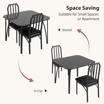 IDEALHOUSE Dining Table Set for 2, Kitchen Table Set of 2 with Upholstered Cushion Chairs, Dining Room Table Set for 2 with Kitchen Chairs, Easy to Assemble, Suitable for Apartment - (Shadow Glass)