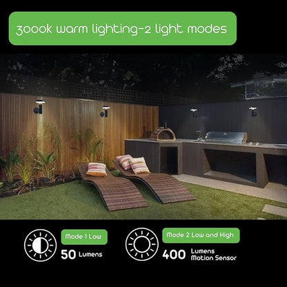 Round Solar Wall Lights - Solar Powered Wall Lamps - LED Lights - PIR Sensor & Two Lighting Modes - Rechargeable Battery - 3000K, 1.3W Solar Panel & 3.7V - IP44 Weather Resistant - 2 Pack