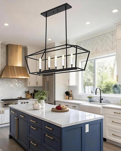 VINLUZ E12 5 Light Industrial Kitchen Island Lighting in Black and White Finish Classic Pendant Light Metal Chandelier Hanging Lights for Living Room