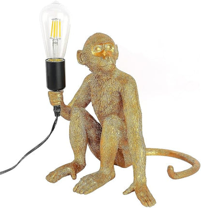 Vintage Monkey Table Lamp, 13.3 x 12.5 Inch Retro Resin Monkey Tabletop Light E26 Desk Lamp for Dining Living Room Bedroom Bar Cafe (Gold - Table Lamp)