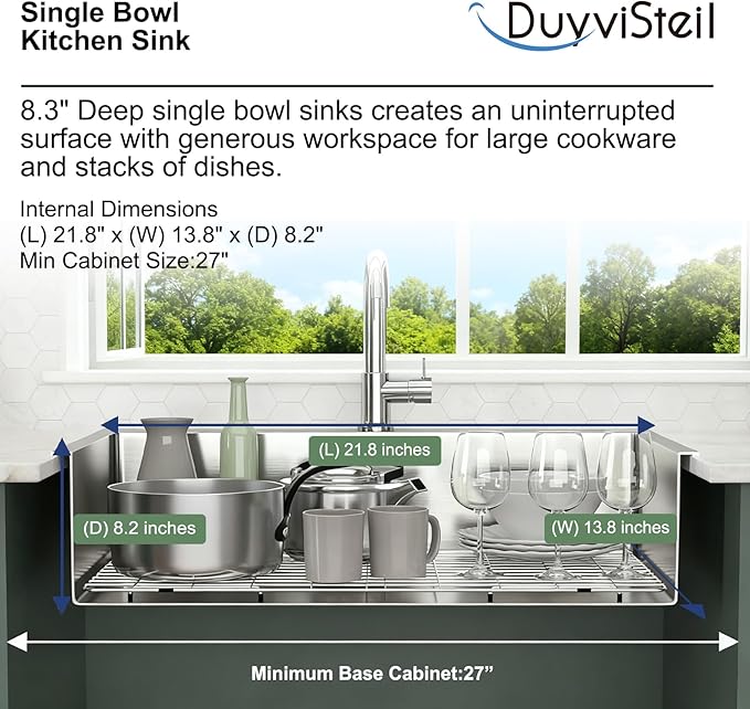 23.6 x 17.7 Inch Kitchen Sink, T304 Stainless Steel Sink, Top Mount Kitchen Sinks with Basket Strainer and Pipe