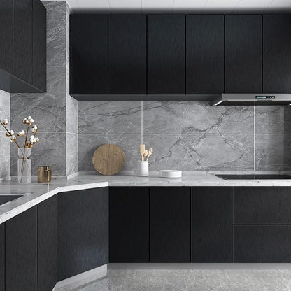 CRE8TIVE Thick Black Stainless Steel Contact Paper for Appliances Brushed Metallic Black Wallpaper Peel and Stick Heat Resistant Removable Wallpaper for Kitchen Dishwasher Fridge Oven Cabinets 12"x80"
