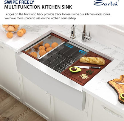 Sarlai 30 Farmhouse Kitchen Sink Stainless - 30 x 22 Inch Farmhouse Sink Ledge Workstation Sinks Apron Front Single Bowl 16 Gauge Stainless Steel Luxury Kitchen Farm Sinks