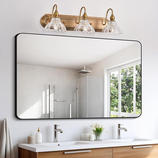 Vintage 3-Light Bathroom Vanity Lighting Fixtures Modern Wall Sconces Brass Glass Retro Vanity Light for Bedroom, Bathroom, Doorway, Farmhouse, Hallway