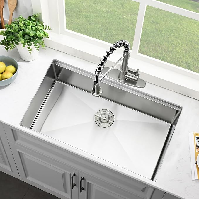33 Inch Kitchen Sink Undermount Wokstation-Bokaiya 33x19 Stainless Steel Undermount Kitchen Sink Ledge Workstation 16 Gauge 10" Deep Handmade Single Bowl Under Mount Kitchen Basin with Cutting Board
