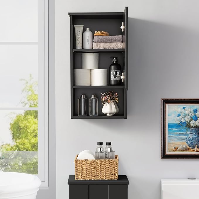 VANIRROR Bathroom Wall Cabinet with Single Door, Soft-Close Hinges, 15x27 inch Wooden Medicine Cabinet for Small Kitchen, Laundry, Entryway, Durable MDF Construction