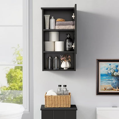 VANIRROR Bathroom Wall Cabinet with Single Door, Soft-Close Hinges, 15x27 inch Wooden Medicine Cabinet for Small Kitchen, Laundry, Entryway, Durable MDF Construction