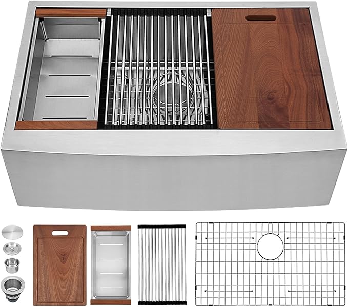 Sarlai 30 Farmhouse Kitchen Sink Stainless - 30 x 22 Inch Farmhouse Sink Ledge Workstation Sinks Apron Front Single Bowl 16 Gauge Stainless Steel Luxury Kitchen Farm Sinks