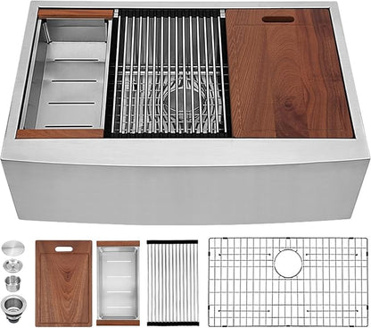 Sarlai 30 Farmhouse Kitchen Sink Stainless - 30 x 22 Inch Farmhouse Sink Ledge Workstation Sinks Apron Front Single Bowl 16 Gauge Stainless Steel Luxury Kitchen Farm Sinks