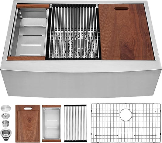 Sarlai 30 Farmhouse Kitchen Sink Stainless - 30 x 22 Inch Farmhouse Sink Ledge Workstation Sinks Apron Front Single Bowl 16 Gauge Stainless Steel Luxury Kitchen Farm Sinks