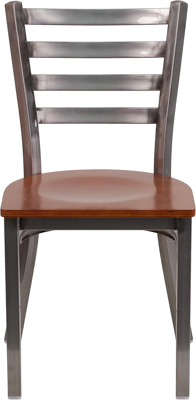 Flash Furniture HERCULES Series Clear Coated Ladder Back Metal Restaurant Chair - Cherry Wood Seat
