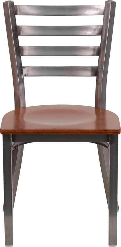 Flash Furniture HERCULES Series Clear Coated Ladder Back Metal Restaurant Chair - Cherry Wood Seat