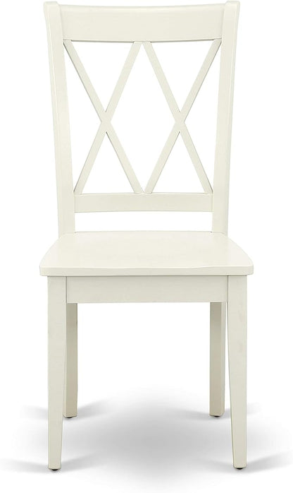 East West Furniture CLC-LWH-W Clarksville Dining Room Chairs - Double Cross Back Wood Seat Chairs, Set of 2, Linen White