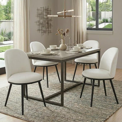 KISLOT Dining Chairs Set of 6, Fabric Upholstered Dining Room Chairs with Ergonomic Backrest & Metal Legs, Modern Kitchen Side Chairs for Home, Restaurant, and Café, Ivory, 2 Boxs