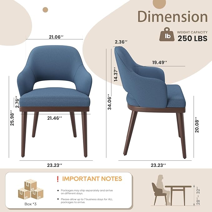 MALOL Wooden Dining Chairs Set of 6, Modern Fabric Upholstered Dining Room Chair, Kitchen Side Chairs, Farmhouse Dinner Chair with Open Back for Kitchen, Blue