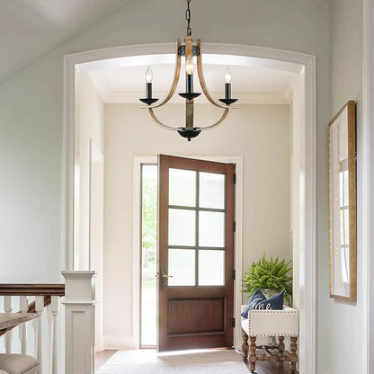 LAMPKEDUO Farmhouse Chandelier for Dining Room 3-Light 19" Wide Adjustable Kitchen Island Pendant Lighting, Rustic Hanging Light Fixture for Entryway Foyer Bedroom Living Room,