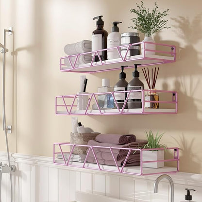 Amaoot Floating Shelves Set of 3, Home Wood Wall Shelf, Farmhouse Shelf for Bedroom, Wall Mounted Floating Shelf for Living Room, Bedroom, Bathroom, Kitchen, Office (Pink)