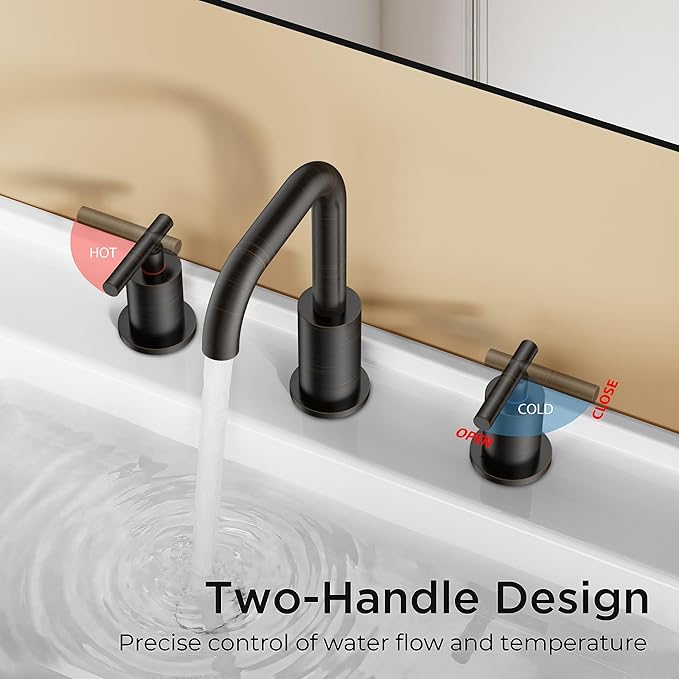 FORIOUS Oil Rubbed Bronze Bathroom Sink Faucets 3 Hole, 8 Inch Widespread Bathroom Faucet with Pop Up Drain and cUPC Supply Lines, for Vanity Restroom RV Lavatory