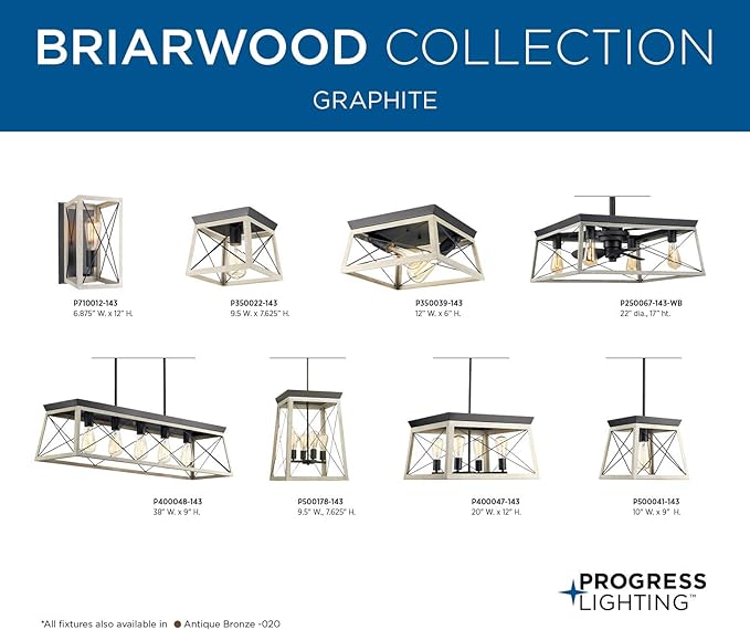 Progress Lighting Briarwood Collection 5-Light Dining Room Light Fixture, Farmhouse Style Modern Chandelier for Kitchen and Dining Room, 38" by 9", Graphite