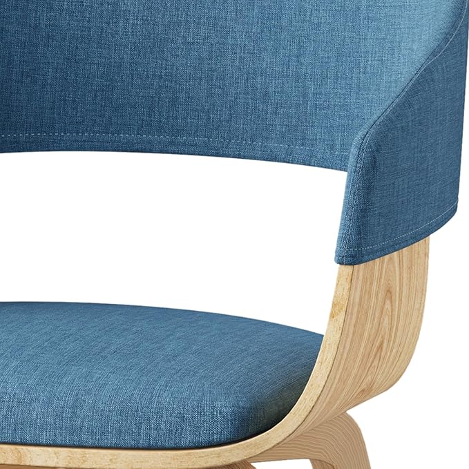 SIMPLIHOME Lowell Dining Chairs - Upholstered Light Natural Oak Bentwood Frame and Linen-Style Fabric Kitchen Chair in Blue, Modern Dining Room Seating with Curved Back and Padded Seat