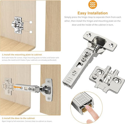 Chibery 20 Pack Frameless Full Overlay Soft Close Concealed European Hinges, Self Closing Satin Nickel, 105 ° Open Angle 4D Adjustment, Speed Control, Clip On, Stainless Steel for Cabinet Door
