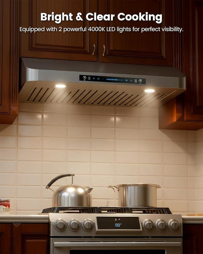 JOCO 36 Inch Under Cabinet Range Hood, 900 CFM Stainless Steel Kitchen Vent Hood, 4-Speed Gesture/Touch/Remote Control C01-36G