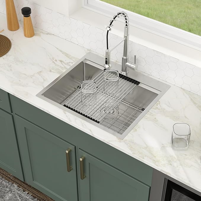 25x22 Drop in Kitchen Sink 25x22x9 Inch Workstation Stainless Steel Sinks 16 Gauge Topmount Single Bowl Kitchen Bar Sink Bowl