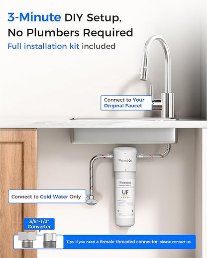 Waterdrop 10UAW-UF 0.01 μm Ultra Filtration Under Sink Water Filter System, 1 Year, Reduces Lead, Chlorine, Bad Taste & Odor, Connects Directly to Your Faucet
