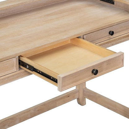 4-Piece Dining Bar Table Set with 3 Upholstered Stools, Multifunctional Dining Table with 3 Drawers,USB Port and a Power Strip, Perfect for Small Spaces (Natural Wood Wash//USB)