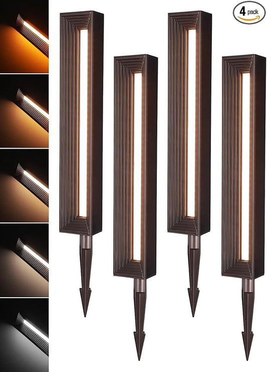 LEONLITE 5CCT Low Voltage Landscape Lights, 7W 12-24V LED Pathway Lights, Die-Casted Aluminum, IP65 for Outdoor Path Sidewalk Walkway, 1800K/2700K/3000K/4000K/5000K, ETL, Oil Rubbed Bronze, Pack of 4