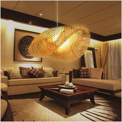 GCQ Bamboo Lantern Pendant Lamp, Retro Japanese Style E27 Chandelier Hanging Light Ceiling Lighting Fixture for Living Room Bedroom Restaurant Cafe Teahouse Bar Dining Room Club