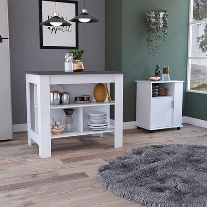 GOWE 2 Piece Kitchen Set, Delos Kitchen Island + Munich Lower Microwave Pantry Cabinet, White/Onyx