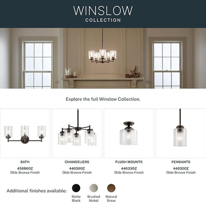 Kichler Winslow 19.75" Chandelier in Olde Bronze®, 5-Light Chandelier for Dining Room, Living Room, or Bedroom, Clear Seeded Glass, (19.75" W x 16" H), 44030OZ