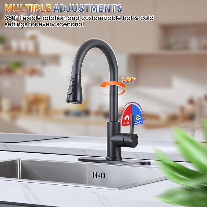 Matte Black Kitchen Faucets with Soap Dispenser, High Arc Single Handle Stainless Steel Kitchen Sink Faucet for 1 or 3 Hole, Ideal for Farmhouse RV Laundry Bar Camper & Commercial