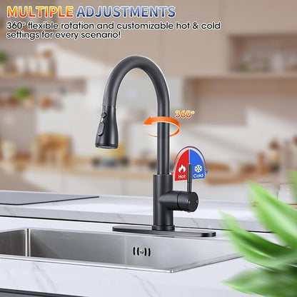 Matte Black Kitchen Faucets with Soap Dispenser, High Arc Single Handle Stainless Steel Kitchen Sink Faucet for 1 or 3 Hole, Ideal for Farmhouse RV Laundry Bar Camper & Commercial
