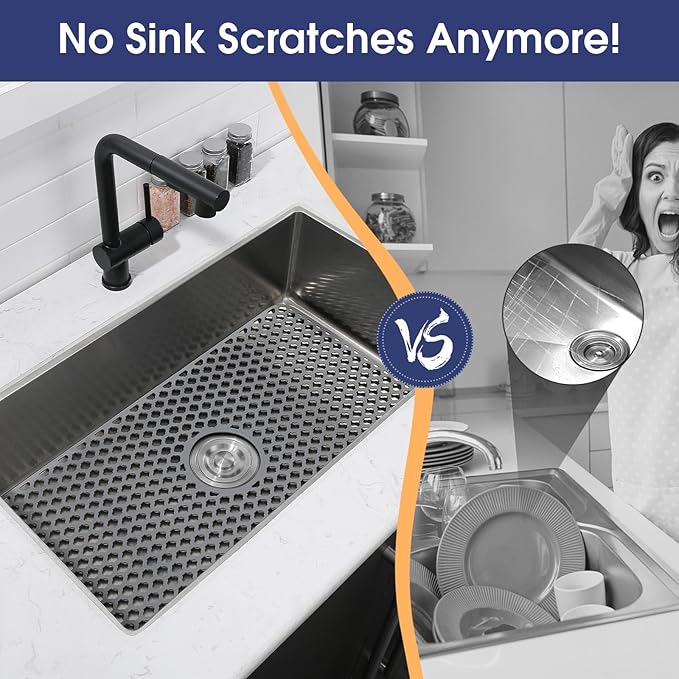 Snuggery Silicone Sink Protector 25"x13" Center Drain Hole, Heat Resistant Non-slip Dishwasher Suitable, Large Mat for Bottom of Farmhouse Kitchen Stainless Steel Sink