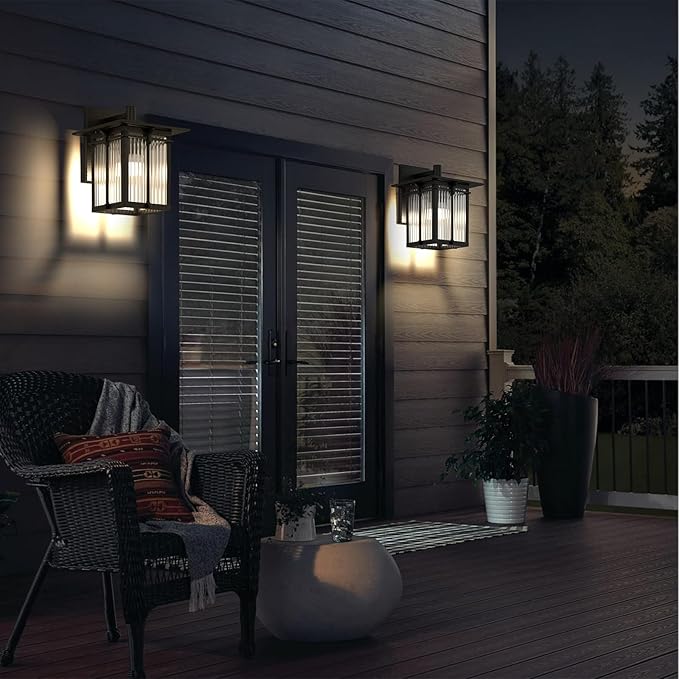 Modern Outdoor Wall Light for House, Outdoor Lighting Fixtures Wall Mount with Ribbed Glass, Soptted Black Aluminum Exterior Wall Lantern for Front Porch Garage Patio (10.2''H, 1 pc)