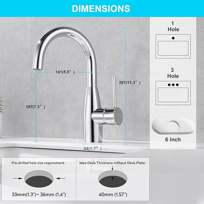 CREA Bar Sink Faucet Bathroom Faucets Single Hole Handle Chrome with Deck Plate Prep Wet Utility Small Mini Faucet for Marine Vessel Outdoor Farmhouse Vanity Lavatory
