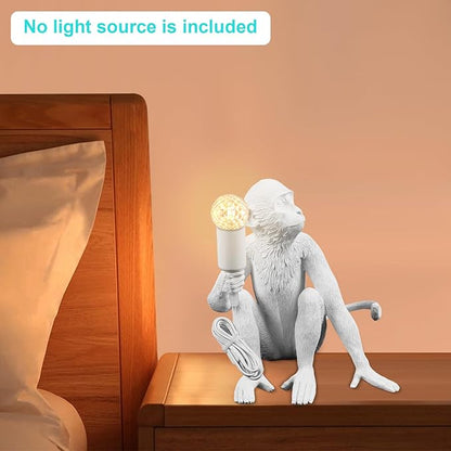Monkey Desk Lamp, Bedside Monkey Statue Light, Creative Resin Table Light Lighting Fixture for Bedroom, Kids Room, Dining Living Room-White