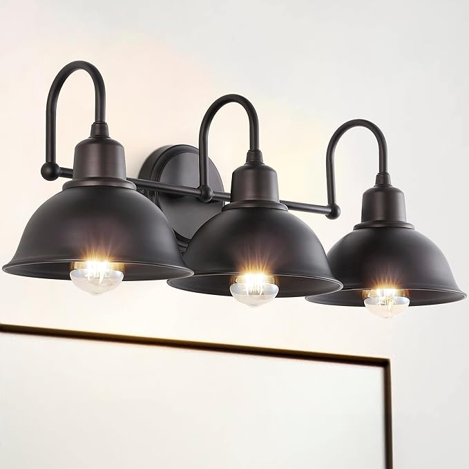 JONATHAN Y 27" Oil Rubbed Bronze Farmhouse Industrial 1-Light LED Vanity Wall Sconce for Bathroom Mirror Kitchen, Metal Shade, Dimmable Vintage Lighting, LED Bulb Included (JYL7483B)