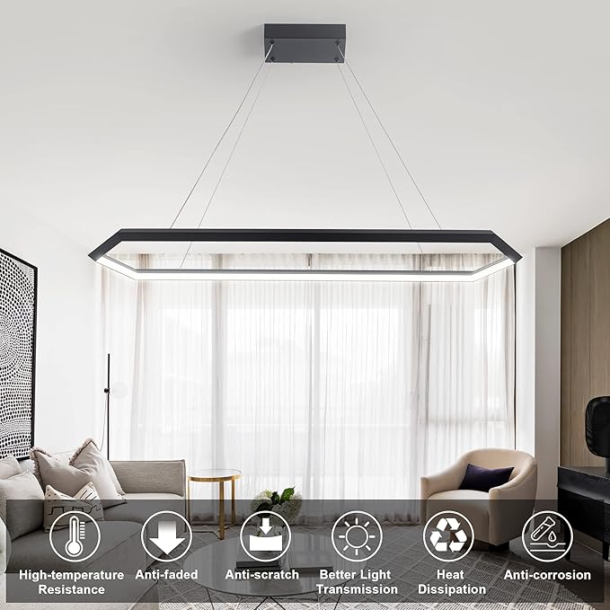 Black LED Pendant Light Fixture, Dimmable LED Pendant Light Kitchen Island, 6000K Adjustable Hanging Lamp for Kitchen Island, Bedroom, Dinning Room, Living Room