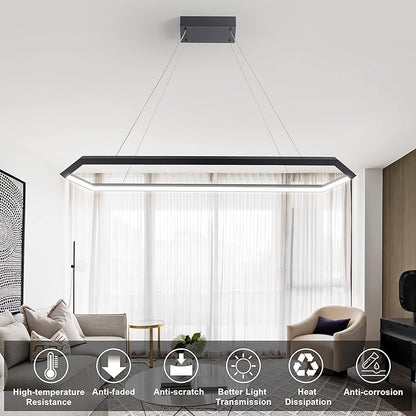 Black LED Pendant Light Fixture, Dimmable LED Pendant Light Kitchen Island, 6000K Adjustable Hanging Lamp for Kitchen Island, Bedroom, Dinning Room, Living Room