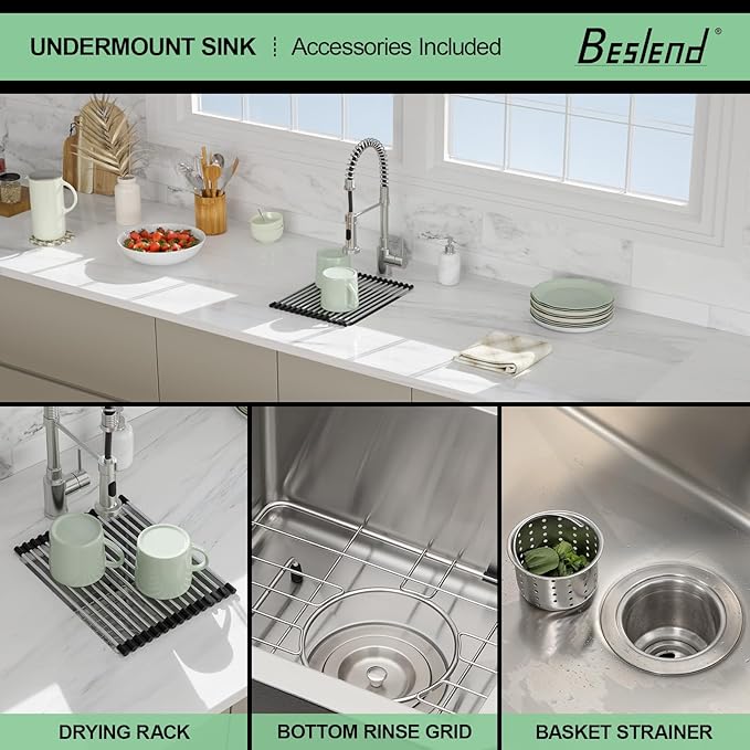 13 Inch Undermount Sink - Beslend 13”x15”x9” Undermount Stainless Steel Kitchen Sink 16 Gauge Single Bowl Kitchen Sink 9 Inch Deep BarPrep Sink Basin, 13Inx15Inx9In